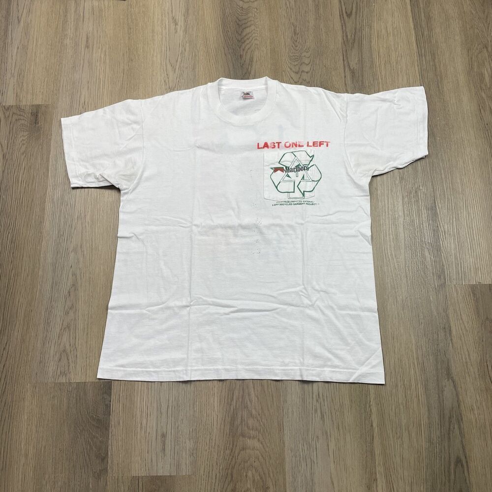 Vintage Marlboro Shirt Mens XL White Last One Left Cowboy Recycled 90s USA
